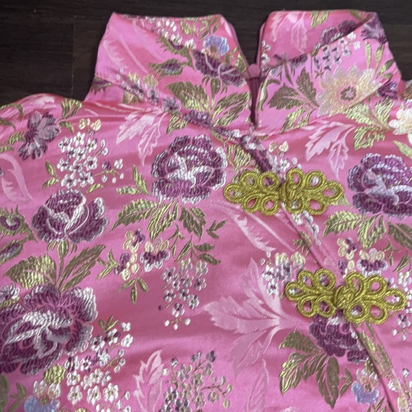 Light Pink Woven Oriental Print High Neck Bodysuit - Picture 3 of 5